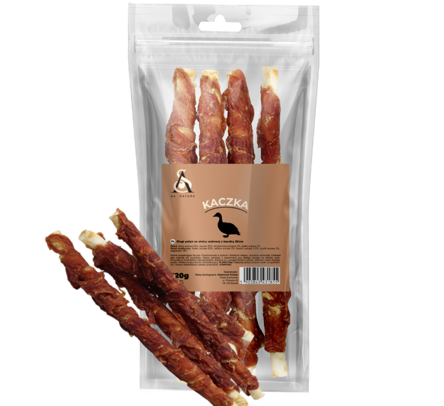 Długi patyk ze skóry wołowej z kaczką_4